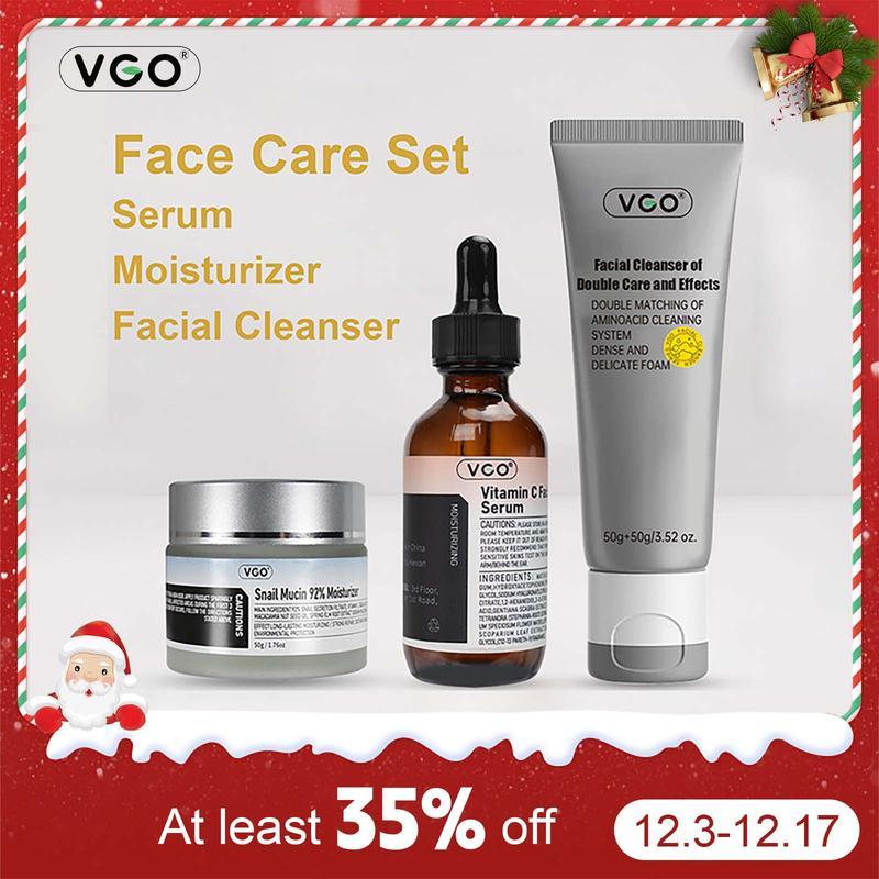 VGO-Vitamin C Serum, Moisturizer, and FacialCleanser Set Cleansing Moisturizing Suitable forsensitive skin-Live Skincare Radiance-A  snail mucin skincare