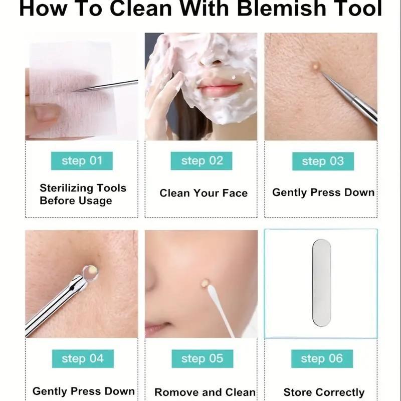 Professional Blackhead Cleansing Tool Set, 9 Counts set Blackhead Cleaner, Cell Clip, Pimple Blemish Comedone Extractor Tool, Facial Skin Care Tools, Christmas Gift