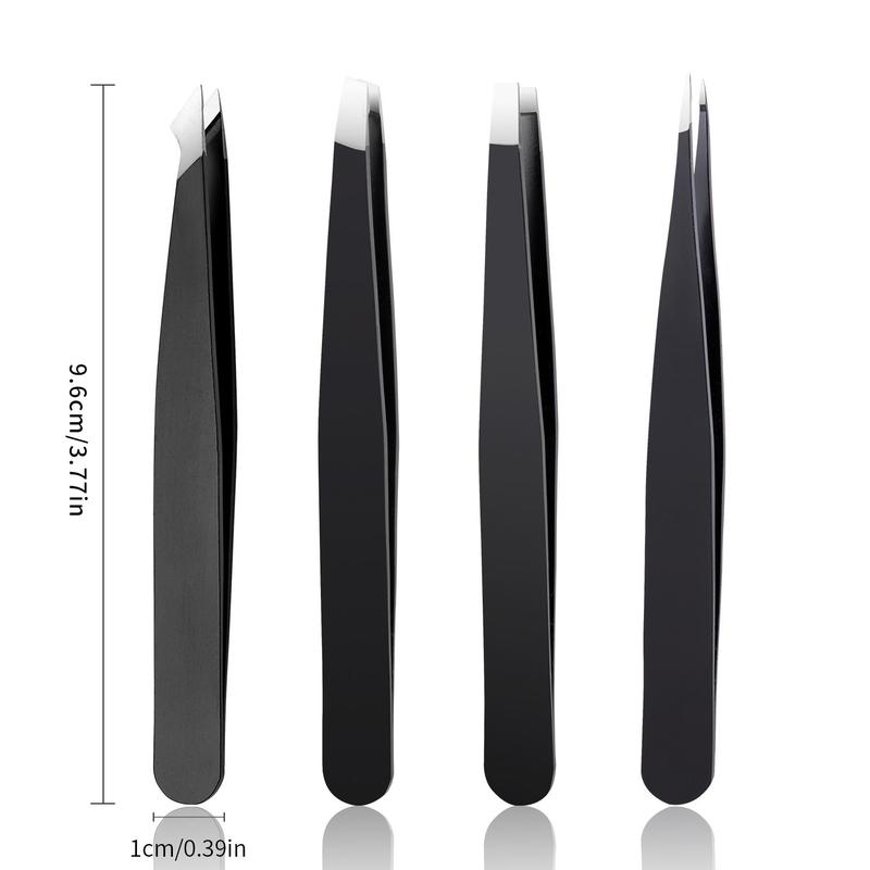 Professional Eyebrow Tweezers Kit, 4 Counts set Precision Tweezers Kit, Slant & Pointed & Curved & Flat Tips for Eyebrow, Ingrown Hair