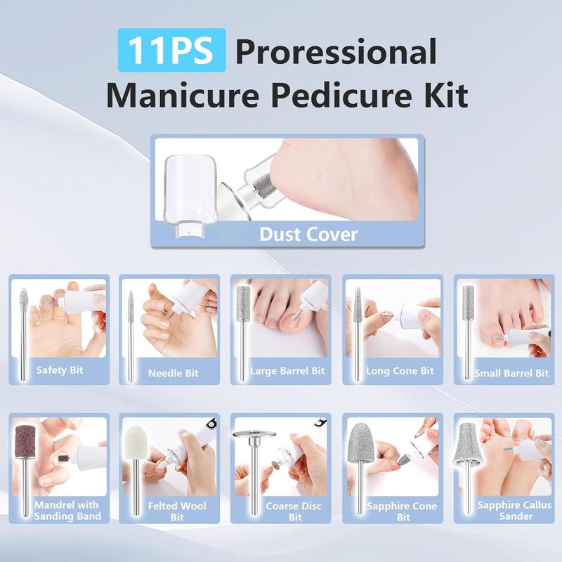 Cordless Nail Drill, Portable 2000 mAh Rechargeable Electric Nail File for Thick Toenails, 10 Speeds Nail Dril Machine Professional Manicure Pedicure Set for Women Hand Foot Natural Nails Care