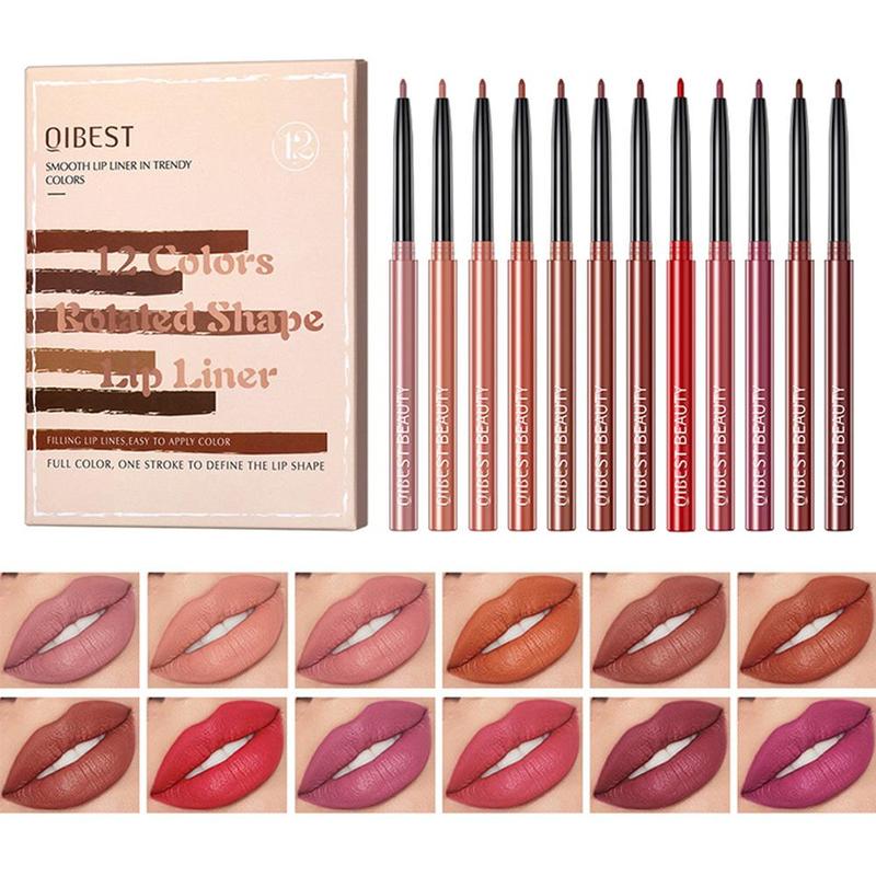 Long Lasting Matte Lip Liner Set, 12pcs box Waterproof Lip Liner Pencil, Suitable for All Occasions Lip Makeup, Girls and Women Makeup Accessories, Christmas Gift