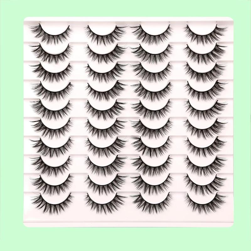 Natural Fluffy False Eyelashes, 20 Pairs Wispy Cat Eye Look Faux Lashes Clusters, Natural Curling Eye Makeup Lashes Strips, Full Volume Eyelashes, Lash Clusters Kit Lashes Extension Kit Eyelashes Clusters Kit