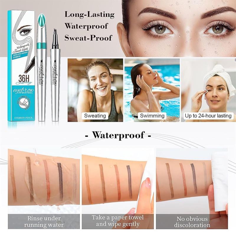 3D Waterproof Microblading Eyebrow Pen 4 Fork Tip Tattoo Pencil, Long-Lasting Brow Microfilling Eyebrow Pen, Easy to Use Microblade Eyebrow Pencil Eyebrow Brush (Dark Brown)