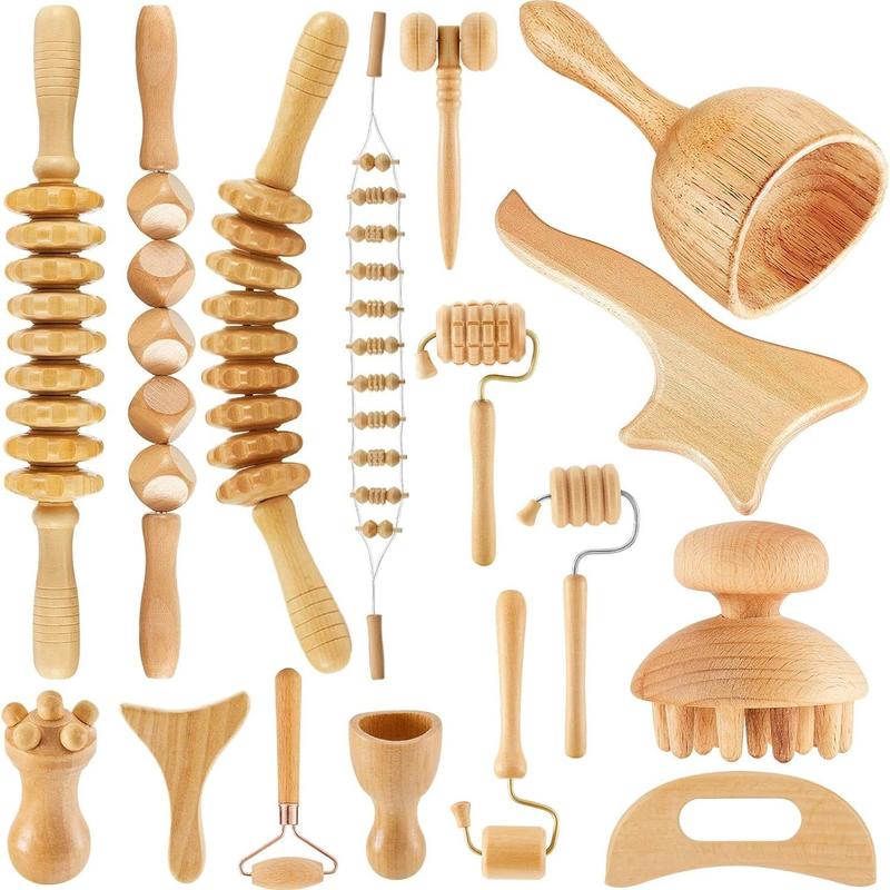 Comfort Wooden Massage Tool Set, 16pcs set Manual Massage Tool for Body Muscle , Massage Tool for Home, Outdoor, Gym, Massagers for Neck