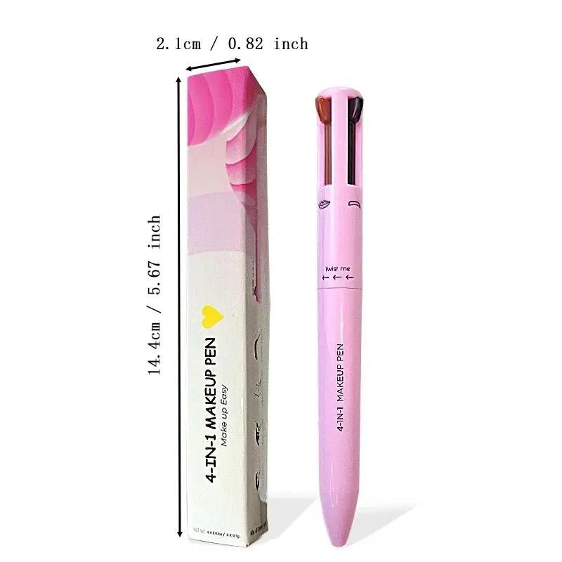 4 in 1 Multifunctional Makeup Pencil, Long Lasting Retractable Makeup Pen, Eyeliner Lip Liner Eyebrow Pen Highlighter 4 in 1, Eye Makeup Tool for Women, Christmas Gift