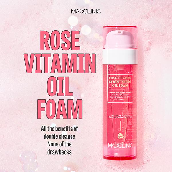 MAXCLINIC Rose Vitamin Brightening Oil to Foam - Official Product Korean Hydrating Daily Foaming Face Wash Oil Based Facial Cleanser to Foam (3.88 oz)