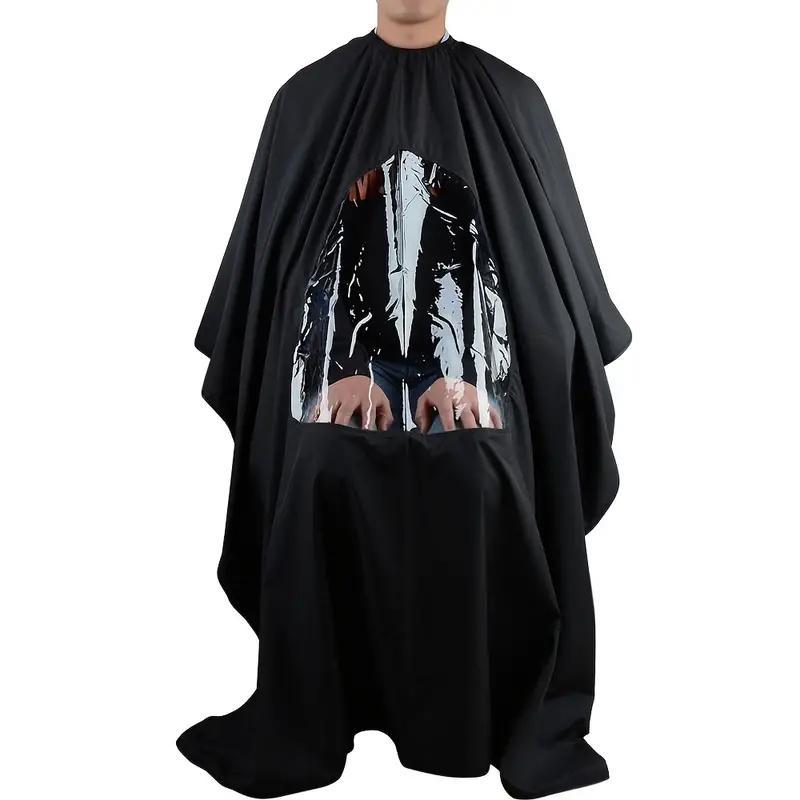 Professional Barbershop Cape with Transparent Viewing Window, Adjustable Closure Hairdressing Gown for Salon & Home Use, Hair Styling Tools