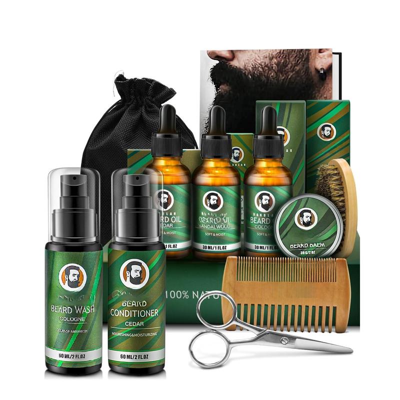 Mens Gifts for Birthday, Gifts for Men, Beard Care Kit with Beard Oil Balm Conditioner Wash Brush Comb Scissor, Stocking Stuffers for Men Birthday & Christmas Gifts for Boyfriend Brother Dad Husband