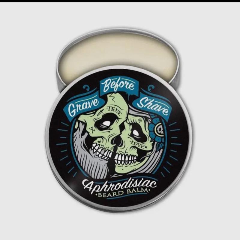 Grave Before Shave Beard Balm 2oz tin . Aphrodisiac Blend (Leather and Cedarwood) great for beard growth.