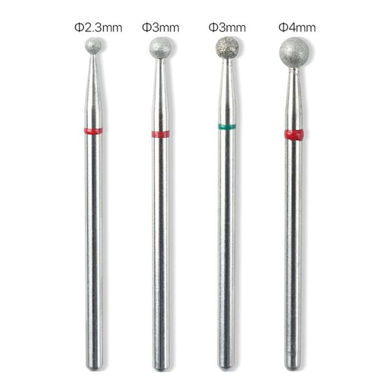 Professional Cuticle Drill Bits for Nail Art, 4 Counts set Round Ball Head Cleaners and Removers, Manicure & Pedicure Tools for Home & Salon Use