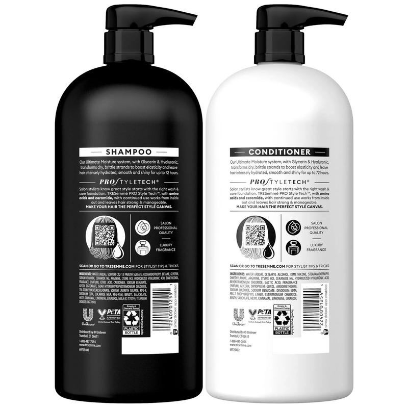 TRESemme Ultimate Moisture Shampoo and Conditioner 39 Fluid Ounce (Pack of 2) - Haircare Comfort Set Hydrating Moisturizing Glycerin Hyaluronic Salon Silky Smooth Unisex