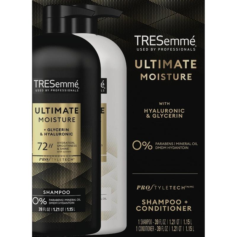 TRESemme Ultimate Moisture Shampoo and Conditioner 39 Fluid Ounce (Pack of 2) - Haircare Comfort Set Hydrating Moisturizing Glycerin Hyaluronic Salon Silky Smooth Unisex