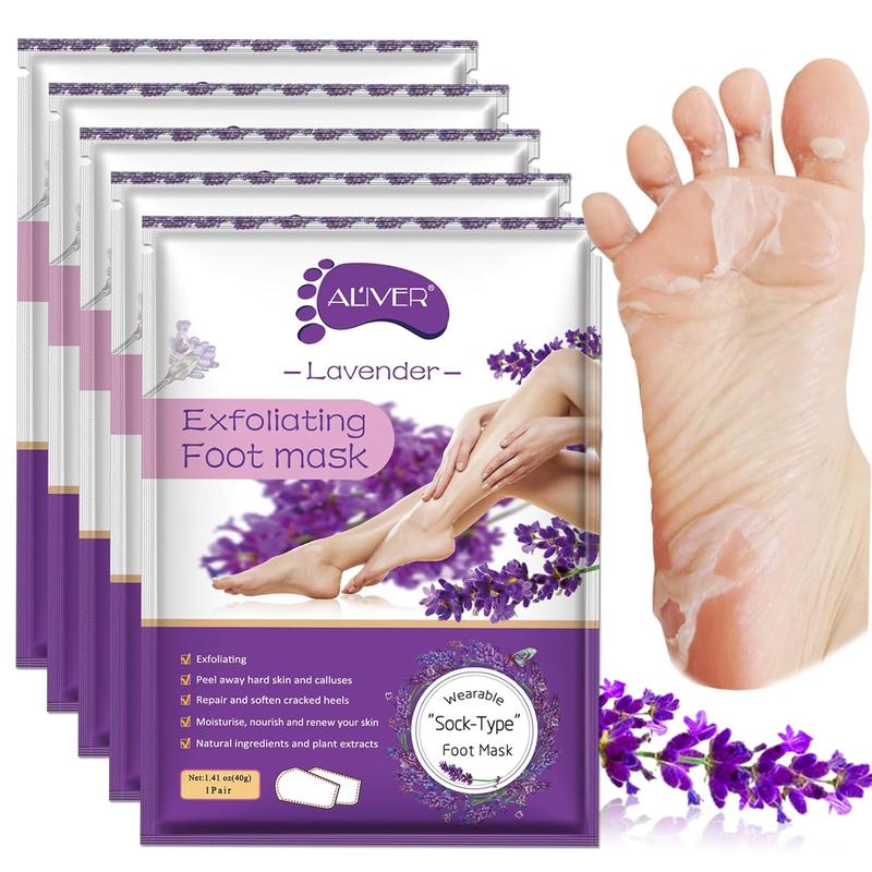 Foot Peel Mask - 5 Pack, Exfoliating Foot Care Mask Make Feet Baby Soft Skin, Foot Mask for Dry Cracked Feet, Peeling Away Dead Skin, Calluses - Lavender