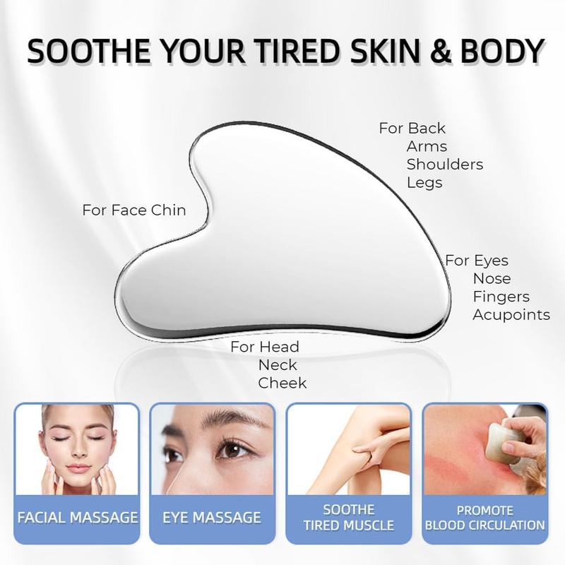 Stainless Steel Gua Sha Facial Tool, Face Massage Tool, Skin Care Tool for Face and Body Treatment, Relieve Tensions and Reduce Puffiness, Suitable for Women and Men, Christmas, Christmas Gift