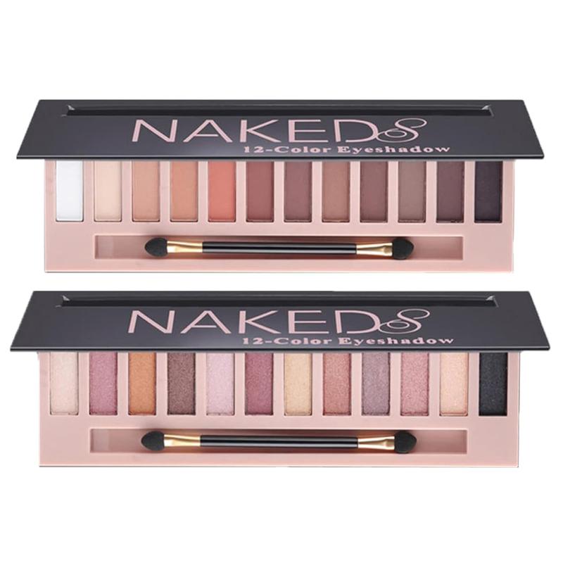 2 Pack 12 Colors Makeup Nude Colors Eyeshadow Palette Natural Nude Matte Shimmer Glitter Pigment Eye Shadow Pallete Set Waterproof Smokey Professional Beauty Makeup Kit Powder