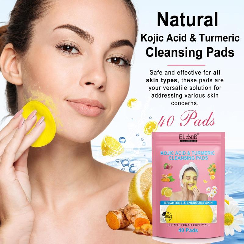 Kojic Acid & Turmeric Cleansing Pads, 3 Counts set Deep Cleansing Facial Makeup Remover Pads, Gentle Skin Care Products, Face Care Products