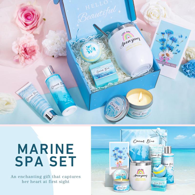 Birthday Gifts for Women, Ocean Scented Spa Gifts for Women 7 Luxury Self Care Gifts for Women, Gift Basket Care Package for Women Her Wife Mom Friends Female Bff Body Care Comfort Skin Repair Skin Care Cosmetics Aroma