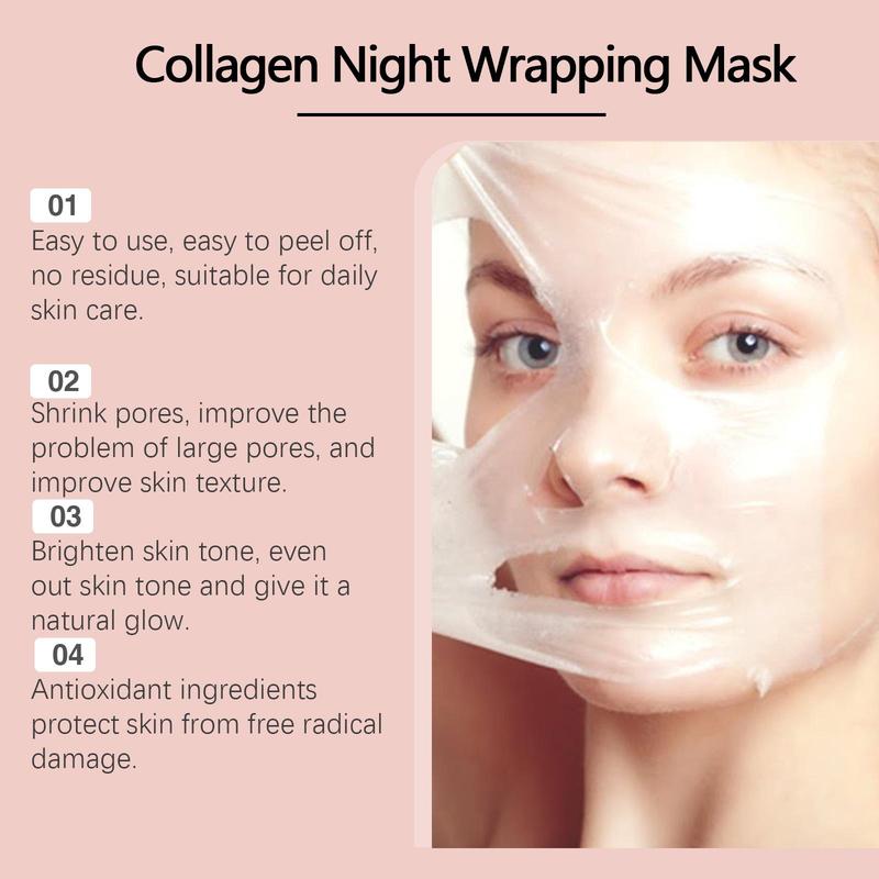 Collagen Overnight Wrapping Peel Off Facial Mask, 2 Counts Hydrating Face Mask, Elasticity & Hydration Care Facial Mask for Women