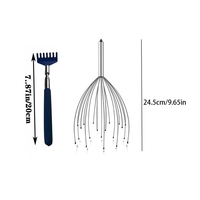 Head Massager & Back Massager, 2 Counts set Manual Massage Tool, Scalp Massager, Back Scrubber, Bath & Body Care Tool for Home & Travel, Christmas Gift