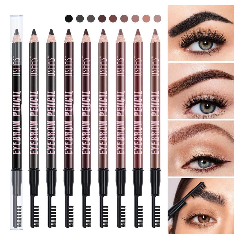 Double-ended Eyebrow Pencil with Brush Set, 9 Counts Natural Long Lasting Eyebrow Pencil, Eye Brow Makeup Tool for Women & Girls