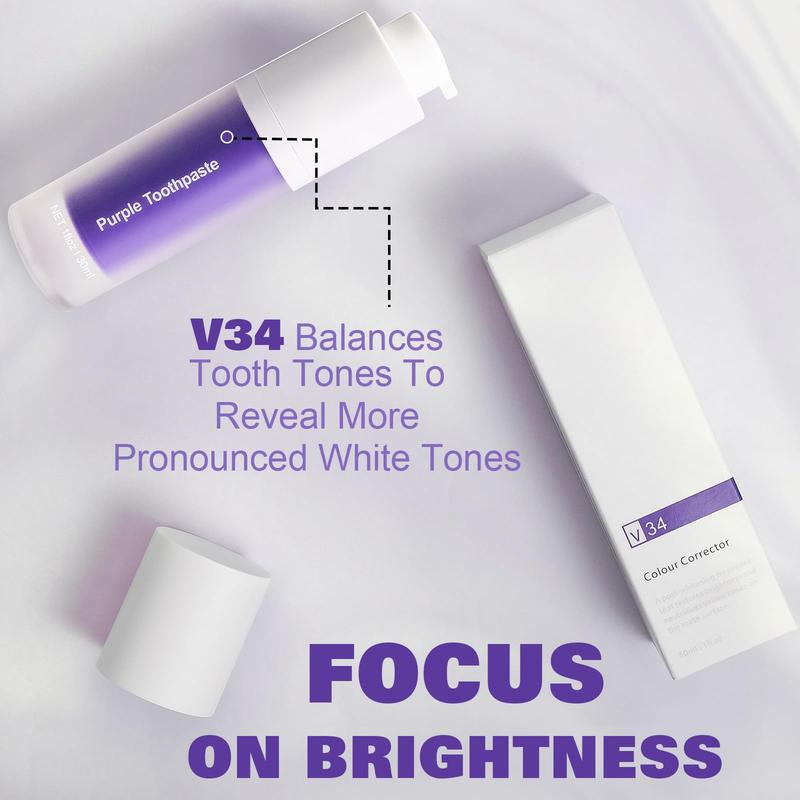 2Pcs Purple Toothpaste for Teeth Whitening, Teeth Whitening Kit - Purple Whitening Toothpaste 30ML, Colour Corrector, Purple Toothpaste, Purple Teeth Whitening