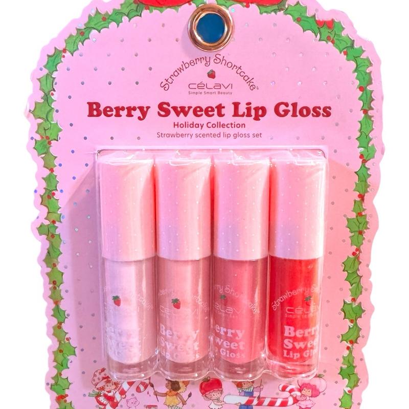 Berry Sweet Strawberry 3-pc Essential Shortcake Celavi Set!  5-pc Strawberry+Collagen Printed Sheet Masks 1-pc Detangling Hair Brush  4-pc Holiday Collection Scented Lip Gloss Set