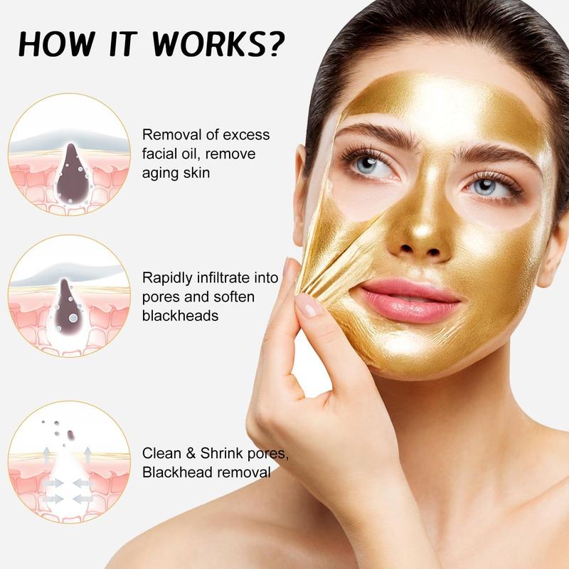 HECMOKS Gold Foil Peel-Off Mask for Deep Cleansing, Reduces Fine Lines & Pores, Skin Repair Skincare Comfort - 98.4% Gold Facial Treatment - Delicate