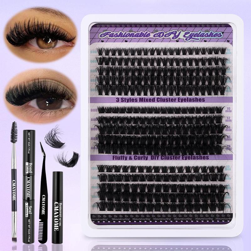 Natural Eyelash Extensions Set, 1 Box Mixed Length Individual False Eyelashes with Eyelash Glue & Tweezers & Brush & Lash Remover, Eye Makeup Accessories