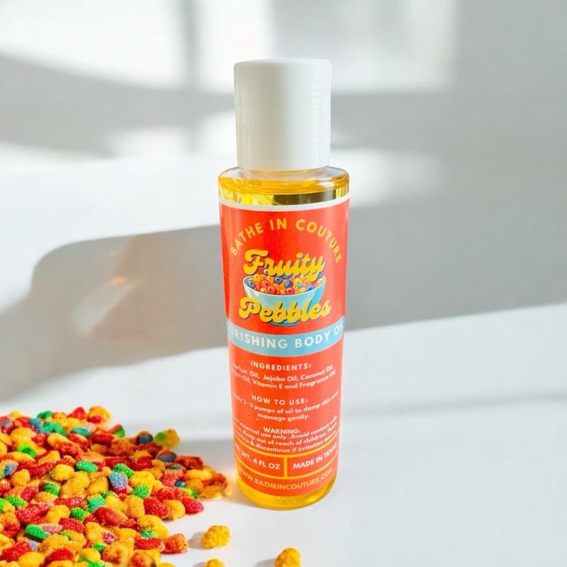 Fruity Pebbles Body Oil with Apricot, Argan, Jojoba, Coconut, and Vitamin E Body Care Blend