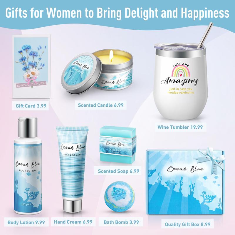 Birthday Gifts for Women, Ocean Scented Spa Gifts for Women 7 Luxury Self Care Gifts for Women, Gift Basket Care Package for Women Her Wife Mom Friends Female Bff Body Care Comfort Skin Repair Skin Care Cosmetics Aroma