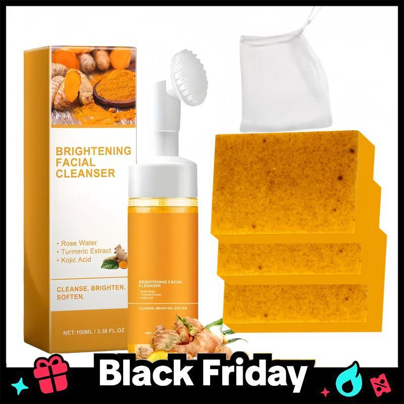 Turmeric Wash and Care two PieceSet,TurmericCleansing Mousse, Turmeric SoapFacialCleansing Skincare FacialCleansing CleanserFacial Wash