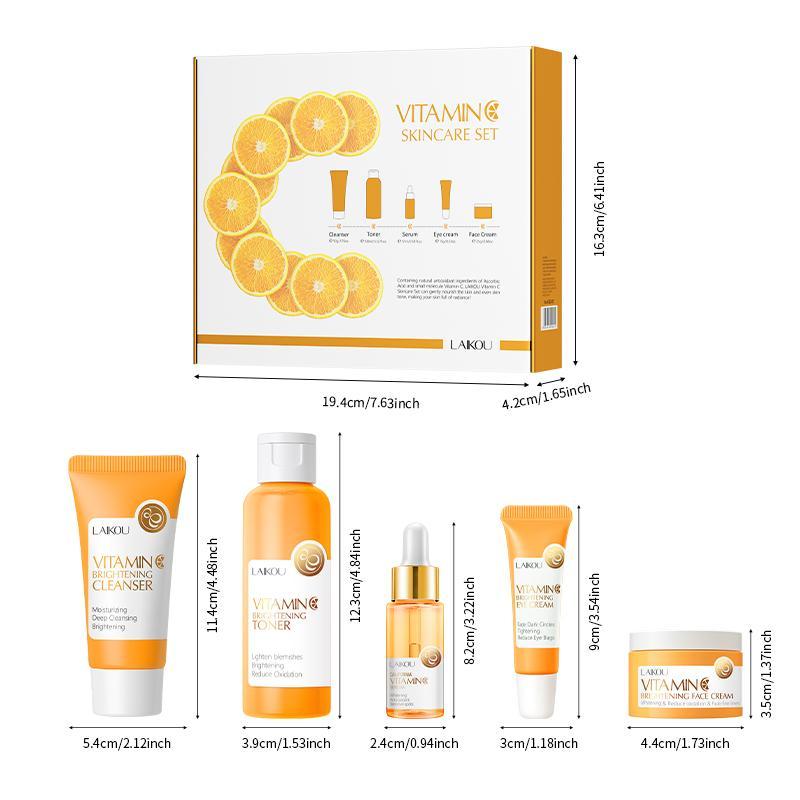 Vitamin C Skin Care Kits, Hydrating Skin Care Gift Box Set, Including Facial Cleanser, Toner, Serum, Eye Cream, Essence Cream, Skincare Product