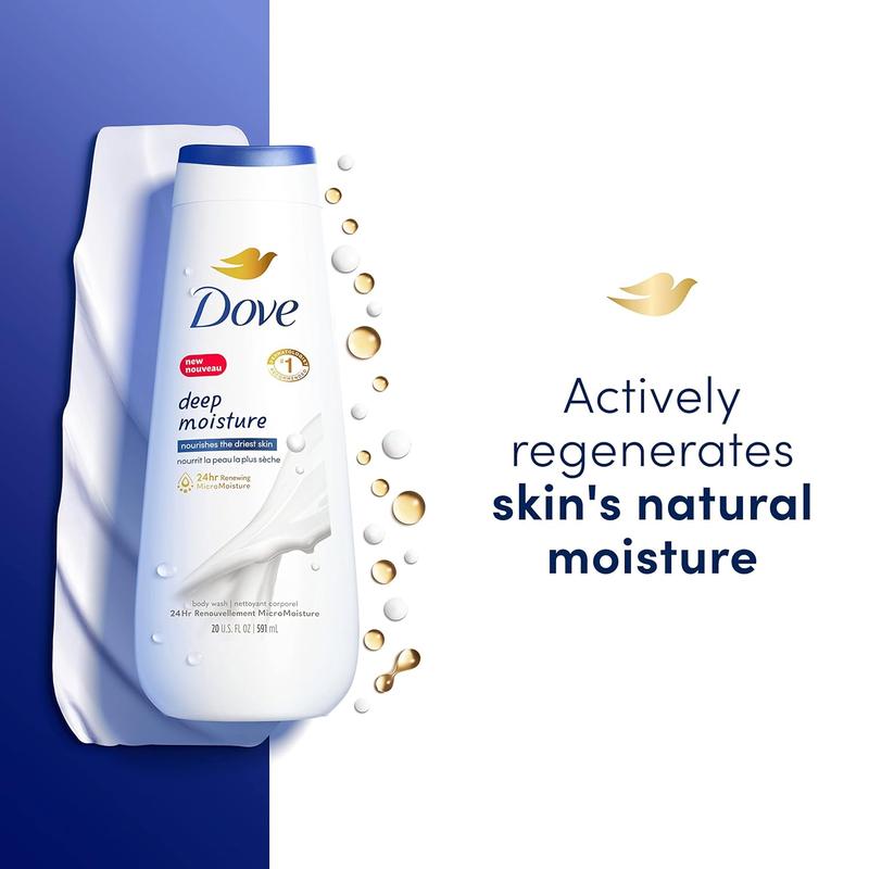 Dove Body Wash Deep Moisture 4 Count for Dry Skin Moisturizing Skin Cleanser with 24Hr Renewing Micromoisture Nourishes the Driest Skin 20 Oz Unilever