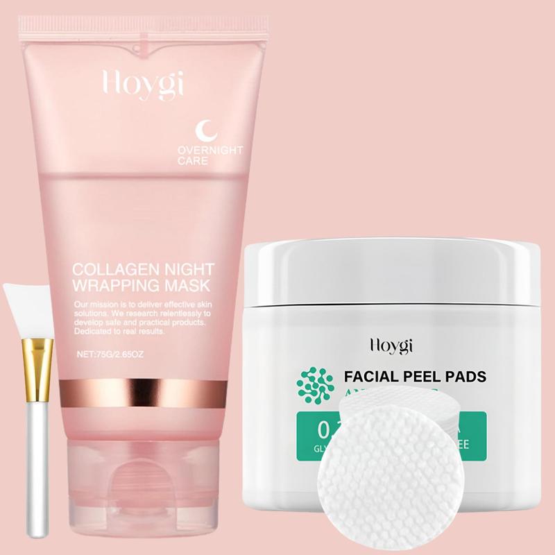 Collagen Night Wrapping Mask & Facial Peel Pads Set, 2 Boxes Deep Cleansing Moisturizing Facial Skincare Products, Suitable for All Skin Types, Christmas Gift