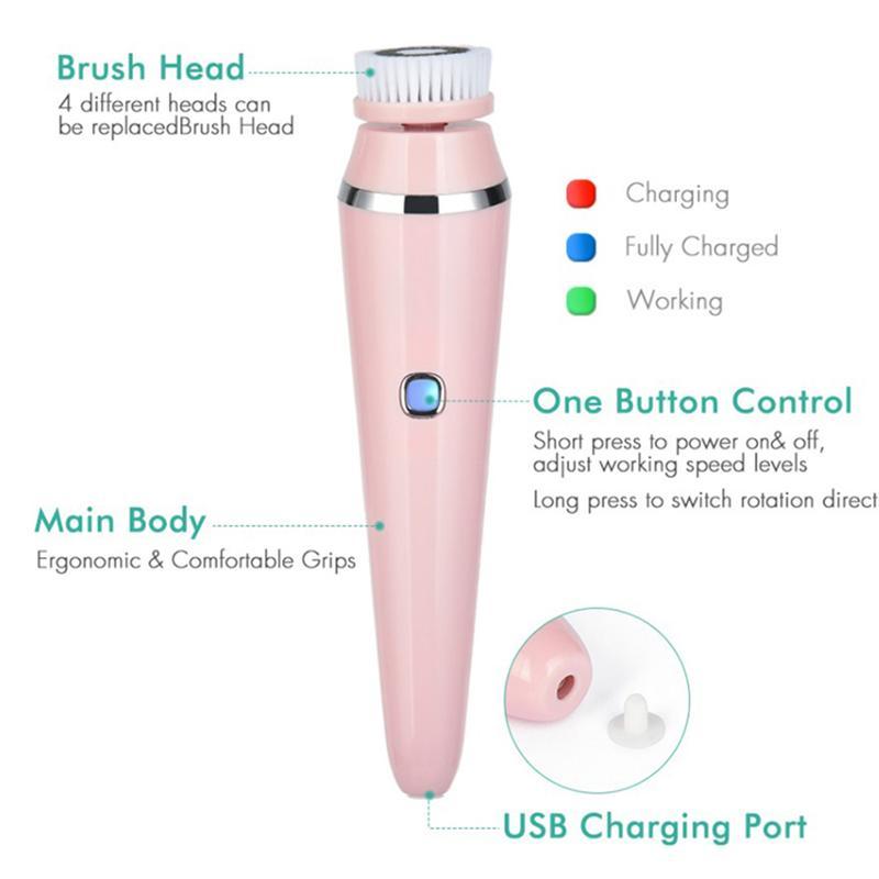 4-in-1 Electric Facial Brush Pore Cleaner Facial Cleanser Brush Waterproof Silicone Massage To Clean Blackheads Beauty Instrument