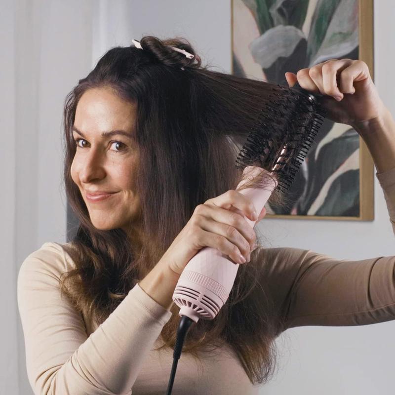 L'ANGE HAIR Le Volume 2-in-1 Titanium Blow Dryer Brush | Hot Air Brush in One with Oval Barrel | Hair Styler for Smooth, Frizz-Free Results for All Hair Types (Blush - 75 mm)