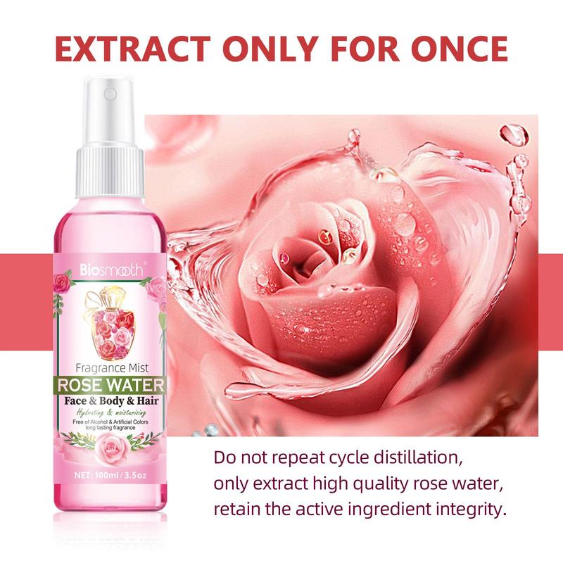 100ml Rose Water Body Mist for Dry & Damaged Skin, Gentle Rosewater Spray for Skin & Hair Use, Hydrating Facial Care Mist for Long-lasting Fragrance