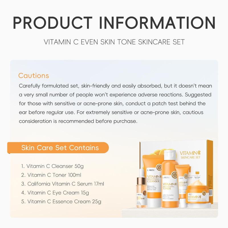 Vitamin C Skin Care Kits, Hydrating Skin Care Gift Box Set, Including Facial Cleanser, Toner, Serum, Eye Cream, Essence Cream, Skincare Product