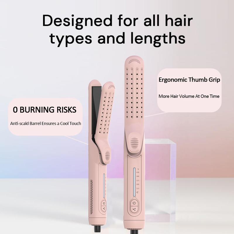 2-in-1 straightener and curler, anti scald curling iron 1.25 inches, 360 ° air conditioning, 5-speed temperature and dual voltage, suitable for long and short curlers, the best holiday gift for women's Halloween and Christmas