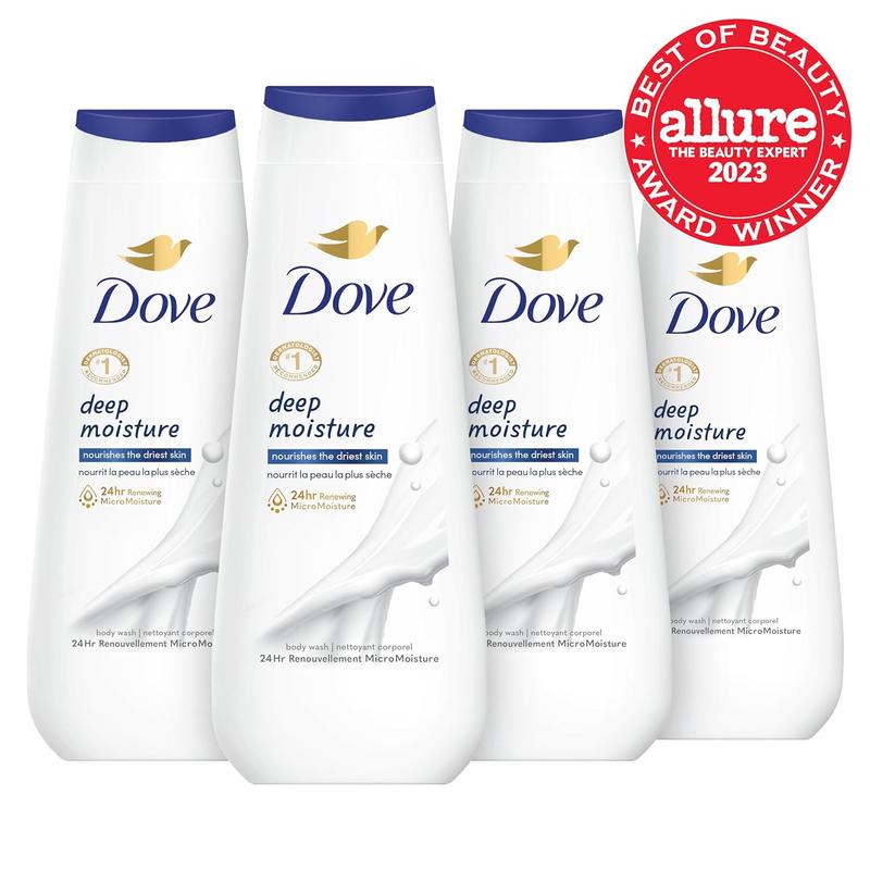 Dove Body Wash Deep Moisture 4 Count for Dry Skin Moisturizing Skin Cleanser with 24Hr Renewing Micromoisture Nourishes the Driest Skin 20 Oz Unilever