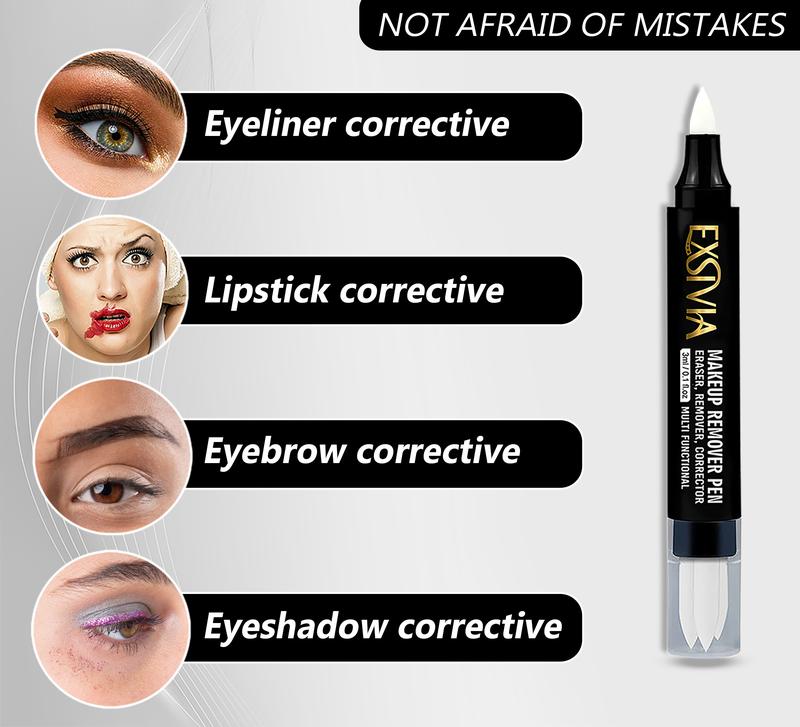 Exsivia Makeup Corrector Eraser Pen Instant Touch-Up Corrector for Lipstick, Eyeliner Mistakes, Sensitive Skin Formula, 3 Extra Replacement Heads