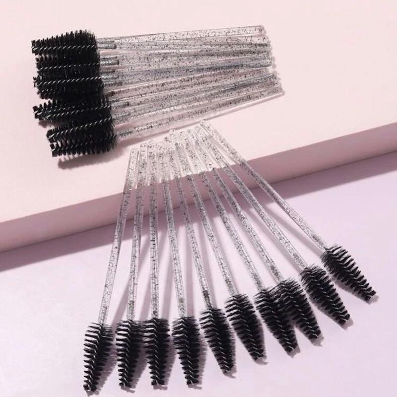 50pcs Disposable Crystal Handle Eyelash Mascara Brushes Wands Applicator Kit, Mascara Lash Spoolies for Eyelash Extensions, Portable Eyebrow Brush, Professional Eye Makeup Tools