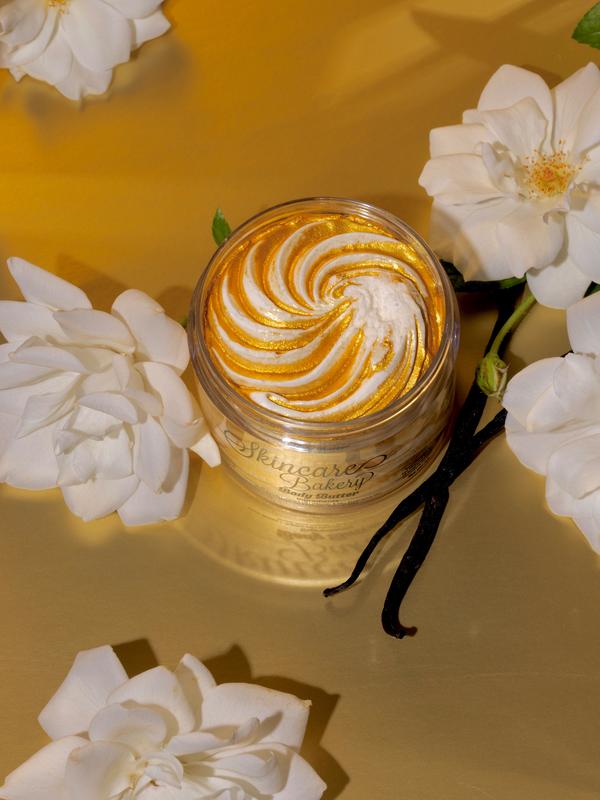 The Skincare Bakery Body Butter: Golden Vanilla (shimmer infused) Scent Jojoba Moisturizers