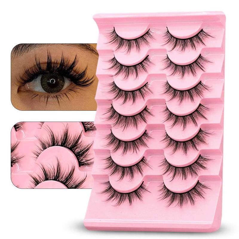 Fluffy False Eyelashes, 7 Pairs Manga Look Faux Cluster Lashes Strip Lashes for Lash Extensions, Volumized False Eyelashes