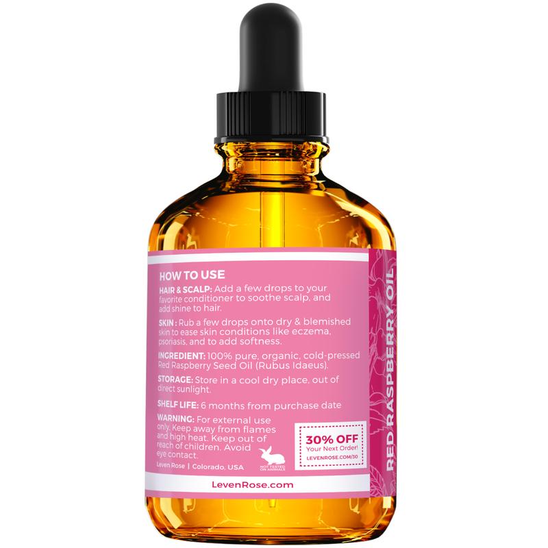 Leven Rose Red Raspberry Seed Oil 2oz – Organic Skincare Packed with Cleansing, Moisturizing & Hypoallergenic for Sensitive Skin Repair and Pore