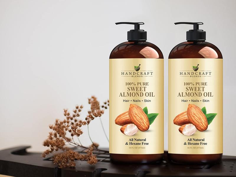 Handcraft Blends Sweet Almond Oil - 16 Fl Oz - 100% Pure and Natural - Premium Grade Oil for Skin and Hair - Carrier Oil - Hair and Body Oil - Massage Oil - Cold-Pressed and Hexane-Free