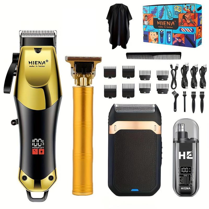 Professional Men's Grooming Kit, 1 Box Electric Hair Trimmer & Nose Hair Trimmer & Hair Shaver Set, LCD Display Hair Trimmer for Precise Cutting