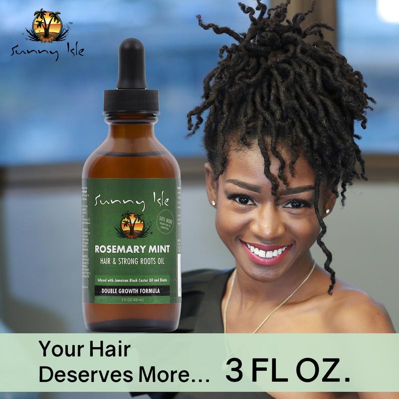 Sunny Isle Rosemary Mint Hair and Strong Roots Oil 3oz | Infused with Biotin & Jamaican Black Castor Oil | Strengthen and Nourish Hair Follicles | Dry Scalp, Split Ends