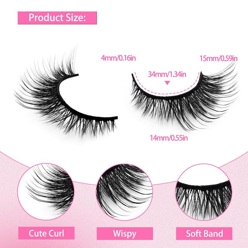 Fluffy False Eyelashes, 5 Pairs Cat Eye Look Faux Cluster Lashes, Natural Curling Eye Makeup Strip Lashes, Full Volume Eyelash for Lashes Extensions