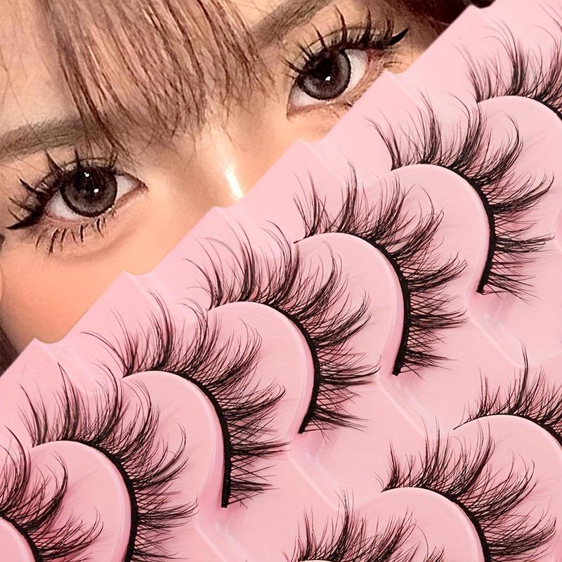 Fluffy False Eyelashes, 7 Pairs Manga Look Faux Cluster Lashes Strip Lashes for Lash Extensions, Volumized False Eyelashes